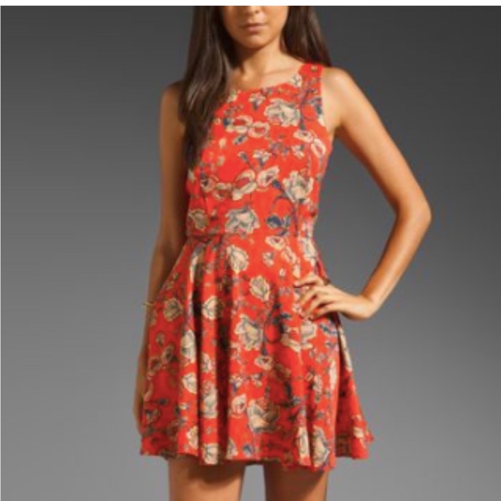 MinkPink Revolve Rachel Dress Orange Navy Floral Small
